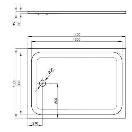BETTE Душевой поддон 140х100х3.5 см, прямоугольный, D90 мм, цвет белый, артикул 5838-000