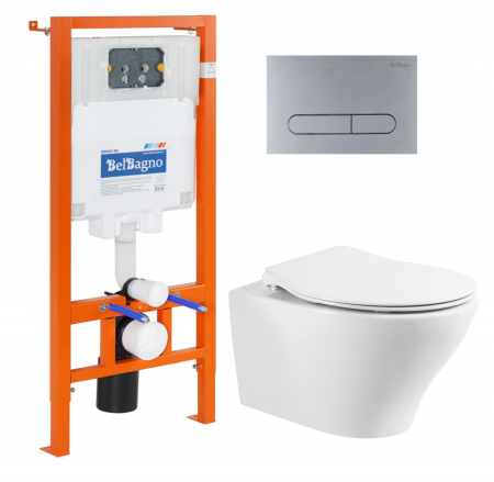 Комплект инсталляции BELBAGNO BB002-80 с унитазом ACQUA и клавишей смыва, артикул BB340CHR/BB2020SC/BB002-80/BB006-PR-CHROME.M