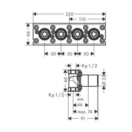 AX Edge Скрытая часть термостата для 3 потребителей комбинированного монтажа