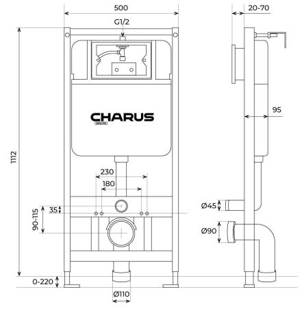 Рамная инсталляция для подвесных унитазов CHARUS TM
Размер:1112*95*500mm
Материал: ПНД, цельновыдутый бачок
Макс. нагрузка: до 400 кг
Цвет рамы: Белый
Комплект: Латунный запорный клапан
Набор патрубков (Φ110 сливное колено, сливная прямая труба, заглушка), артикул CC.300.80.01