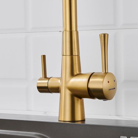 Смеситель для кухни с подключением фильтра Shevanik S528G, золотой сатин, артикул S528G