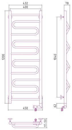 Полотенцесушитель электрический "ЭЛЕГИЯ 2.0" 1200х400 / МЭМ правый (Без покрытия)