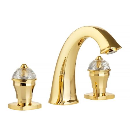 KORONA Смеситель для раковины на 3 отв., ручки Crystal, золото, артикул 27329