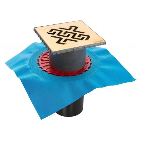 Трап BERGES водосток ZENTRUM Antik 150х150, золото глянец, выпуск D50/75/110 H74 вертикальный, артикул 092465