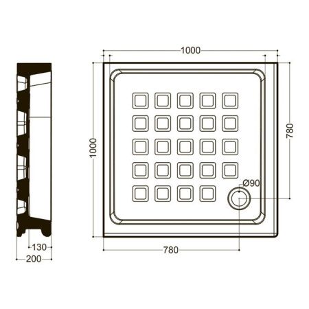 KERASAN Retro поддон угловой квадратный 100х100см, диаметр слива 90, цвет белый