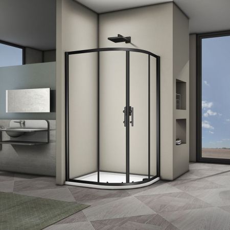 Душевой угол Veconi Rovigo RV-08B, 1200x900x1900, черный, стекло прозрачное, артикул RV08B-12090-01-C3