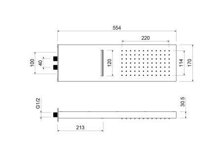 Настенный верхний душ 2 jet 550*170*30 мм AQUATEK, матовый черный AQ2085MB, артикул AQ2085MB