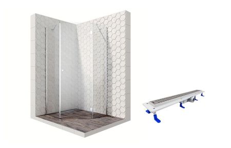 Душевой уголок Ambassador Diamond 12011111R-ST3, пятиугольный, линейный трап, 90х90