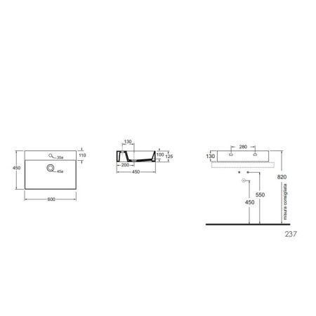 AZZURRA ELEGANCE Squared раковина подвесная/накладная  60х45см с 1 отв. под смеситель , цвет carbone, артикул ELLP060450QMCA/(EQA60M ca)*1