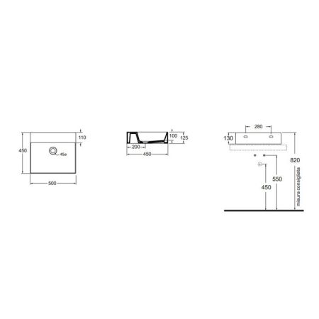 AZZURRA ELEGANCE Squared раковина подвесная/накладная  50х45см без отв. под смеситель , цвет белый