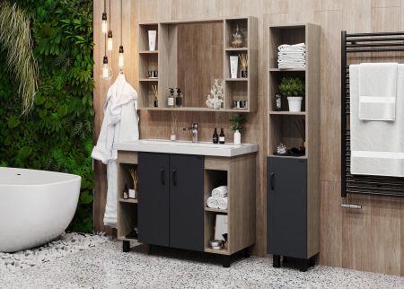 Тумба Onika Тимбер 100 напольная, серая мат./дуб сонома (ум. Фостер 100), артикул 110010