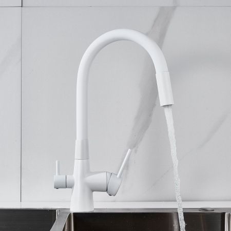 Смеситель для кухни с гибким изливом и подключением фильтра Shevanik S668C, белый, артикул S668C