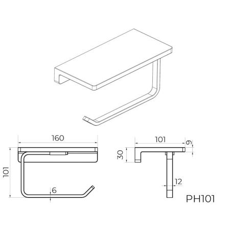 Держатель для туалетной бумаги с полочкой Knotlor PH101BL, черный, артикул PH101BL