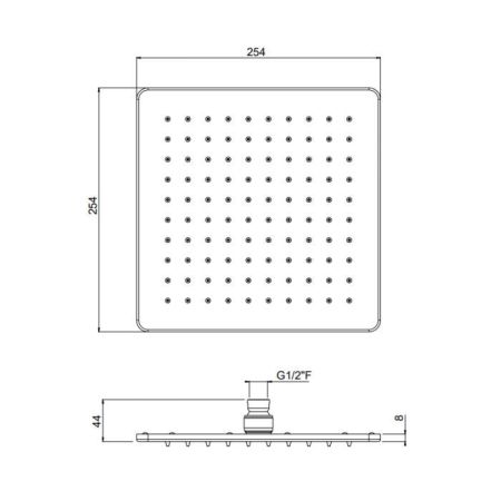 Верхний душ, Carimali, OttoMillimetri, инспектируемый, тип установки-настенный, потолочный, размер душевого диска, мм-250*250, форма-квадратная, держатель-необходимо заказать, цвет-хром