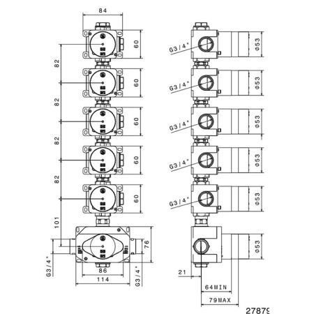 Newform Встраиваемая часть термостатического смесителя 3/4" на 5 источников, артикул 27879.00.000