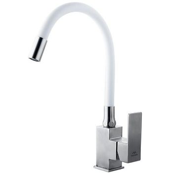 Смеситель для кухни с гибким изливом FASHUN A54302-8, сатин/белый