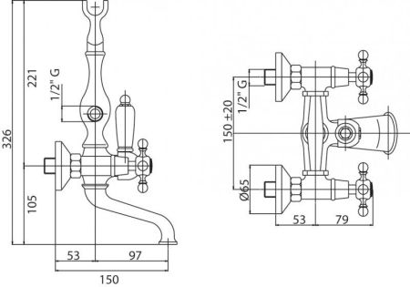 Смеситель для ванны и душа CEZARES NOSTALGIA-VD, артикул NOSTALGIA-VD-03/24-Bi
