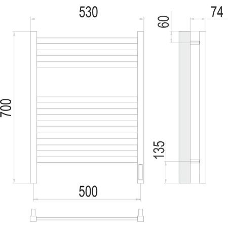 Полотенцесушитель электрический Terminus Ното П9 50х70, артикул 4670078526960