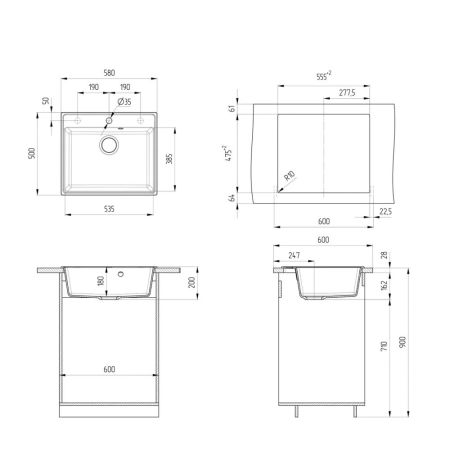 Кухонная мойка Ulgran Quartz Forte 580-10, песок, артикул Forte 580-10