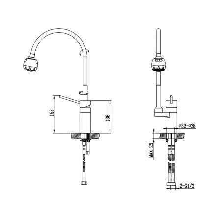 Смеситель для кухни с гибким изливом Timo Saona 2308F chrome