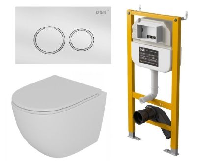 Комплект D&K Унитаз подвесной безободковый DT1396016, Инсталляция DI8050127, Клавиша смыва DB1529016, белый (DS1391614), артикул DS1391614