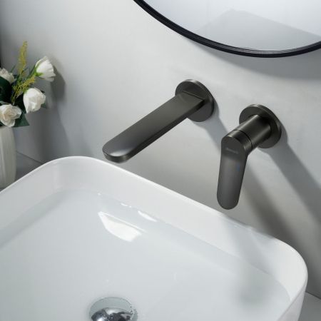 Смеситель для раковины встраиваемый Shevanik S4341T, оружейная сталь