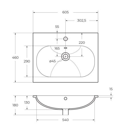 MOLVENO Керамическая раковина 600x460x180, CZR-1923-600, артикул CZR-1923-600