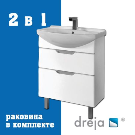 Тумба с раковиной подвесная/напольная Dreja Laguna Plus 85 см, белый, артикул 99-0107-com