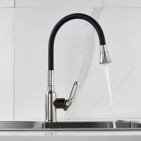 Смеситель для кухни с гибким изливом Raffine F303L-3, сатин