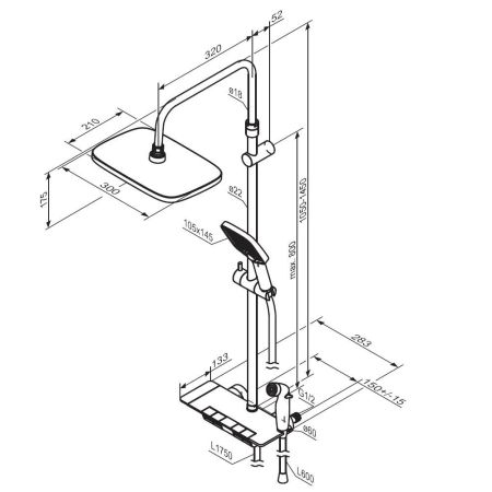 953770000 Gala ДС с ванно-душевым ТМС смесителем-полкой и гиг.душем, хром, артикул 953770000