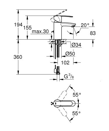 Смеситель для раковины GROHE Wave Cosmopolitan с цепочкой (23204000), артикул 23204000