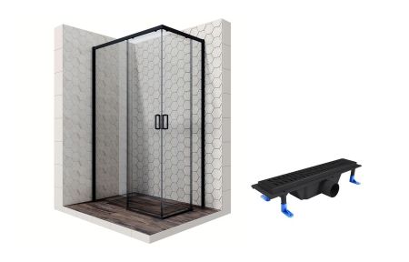 Душевой уголок Ambassador Queen Black 11011205L-ST2, прямоугольный, линейный трап, 120х80, артикул 11011205L-ST2