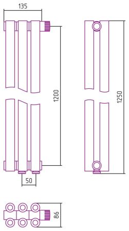 Отопительный радиатор ЭСТЕТ-00 н/ж EU50 1200х135 / 3 сек (ЗОЛОТО)