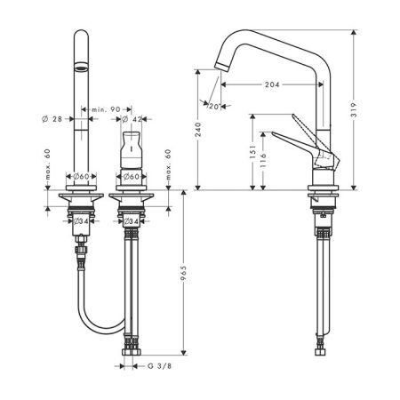 AX Citterio Кухонный смеситель  на 2 отв 240, Eco, цвет сталь, артикул 34823800