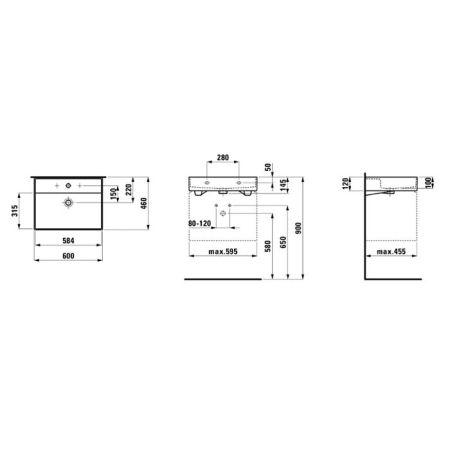 Laufen Kartell Раковина 600х460х120мм без отв. под смеситель,  цвет: белый