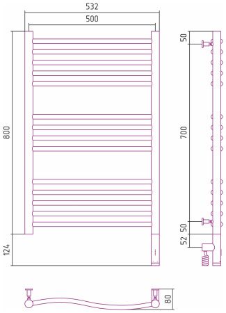 Полотенцесушитель электрический ФЛЮИД 3.0 800х500 МЭМ правый (Без покрытия)