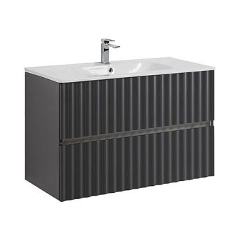 ELEGANT База под раковину подвесная с двумя выкатными ящиками, с LED подсветкой ручек. Серый матовый, 870x469x550 AM-ELEGANT-900-2C-SO-GM-LED