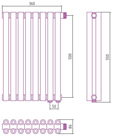 Отопительный радиатор ЭСТЕТ-00 н/ж EU50 500х360 / 8 сек (Матовое ЗОЛОТО)