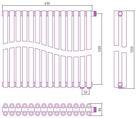 Отопительный радиатор ЭСТЕТ-00 н/ж EU50 1200х630 / 14 сек (Сатин)
