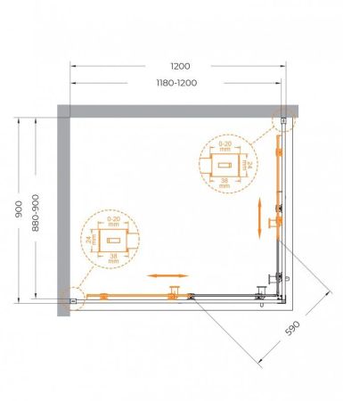 RELAX-304-AH-2-120/90-C-BORO Душевой уголок, отделка Брашированное золото, артикул RELAX-304-AH-2-120/90-C-BORO