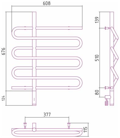 Полотенцесушитель электрический ЭПАТАЖ 3.0 800х600 МЭМ левый (Матовый чёрный), артикул 31-5850-8060