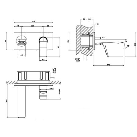 GESSI Rilievo Встраиваемый смеситель для раковины с изливом 175мм (внешние части), цвет: nero XL, артикул 59092#299