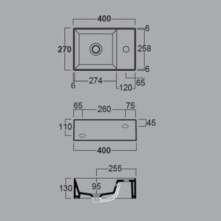 SIMAS AGILE Раковина подвесная 40х27 см, правая , с 1 отв под смеситель,цвет белый
