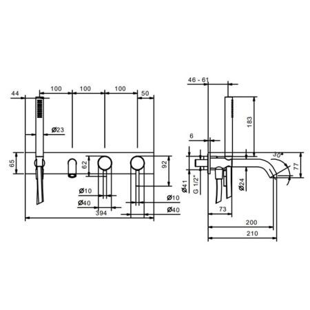 Fantini Nostromo Смеситель для ванны, встраиваемый, с ручн душем, излив 200мм, (наружняя часть), цвет: нержавеющая сталь