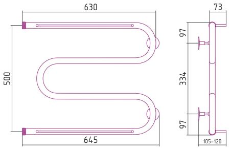 Полотенцесушитель "СТИЛЬЕ" М-обр. 2П 500х650 резьба-сгон 1" (Без покрытия)
