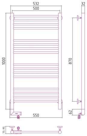 Полотенцесушитель электрический "БОГЕМА 2.0" прямая 1000х500 / МЭМ левый (Без покрытия)