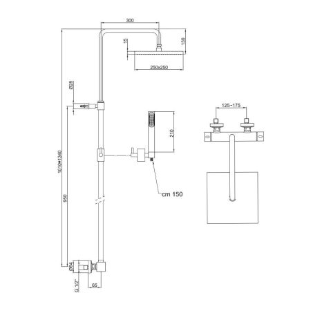 Душевая система с термостатом Webert Pegaso PE980507794METAL, матовое золото, артикул PE980507794METAL