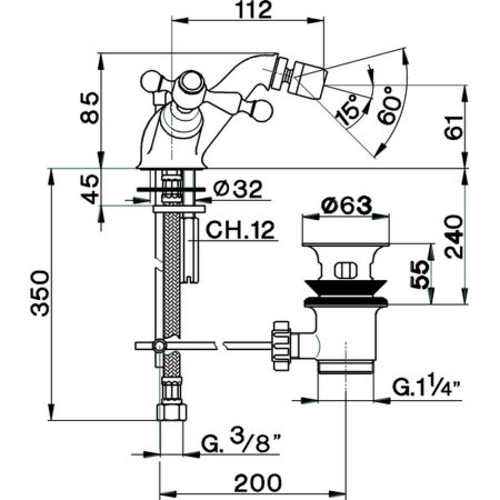 CISAL Arcana America Смеситель для биде на 1 отверстие, с донным клапаном, цвет золото, артикул AA00055024