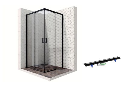 Душевой уголок Ambassador Queen Black 11011203-PR3, квадратный, линейный трап, 90х90, артикул 11011203-PR3