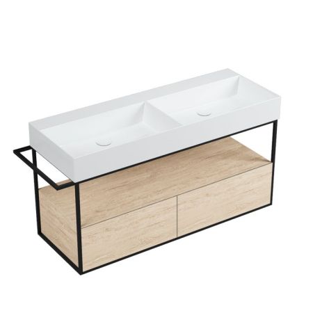 AZZURRA ELEGANCE SQUARED  Структура под раковину 130x44,5xH52 мм., 2 ящика, полотенцедержатель, цвет структуры черный матовый, цвет ящика Olmo natural, артикул MSQ 122NN